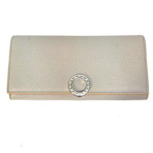 BVLGARI Bulgari Bulgari Logo clip Two fold Folded wallet Leather Gray x Yellow
